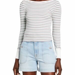 FRAME Long Sleeve Ribbed Variegated Stripe Tee Sage Multi